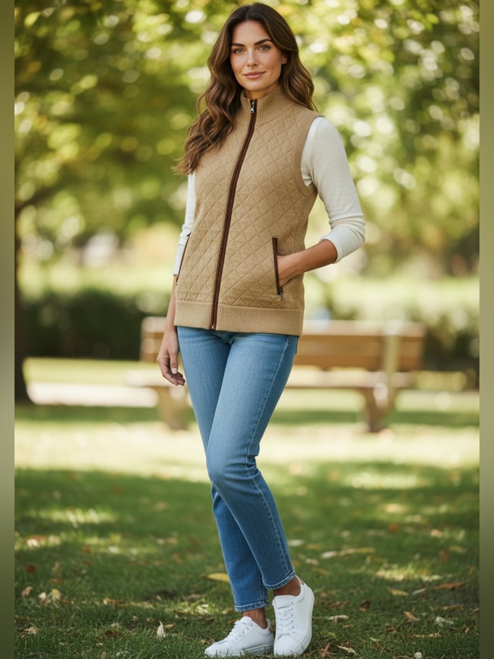 Brooks Brothers Womens Camel Color Merino Wool Blend Diamond Quilted Vest Small